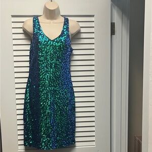 Glamorous Sequin Mini Dress in Blue and Green